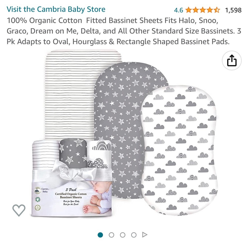 100% Organic Cotton Fitted Bassinet Sheets pack of 3